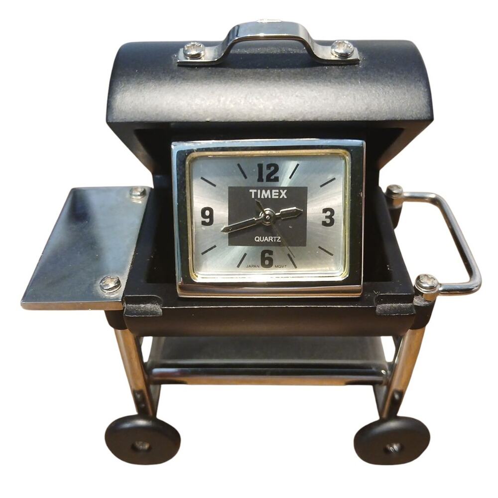 Vtg Miniature Black Barbecue w/Lid Quartz Clock Waterbury Clock Company by Timex